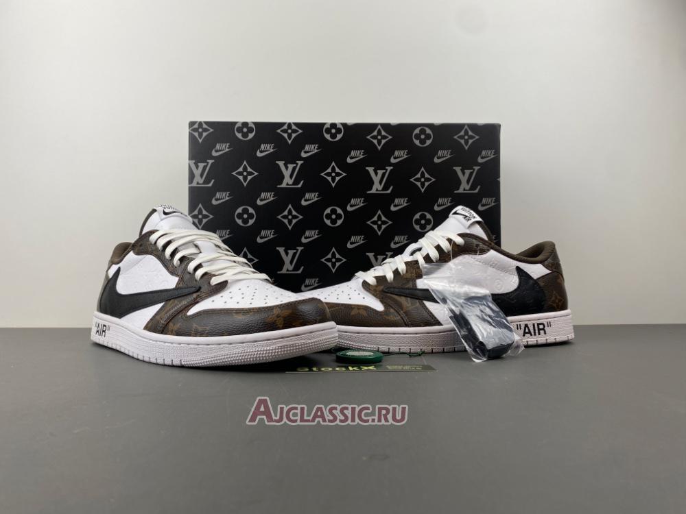 New Louis Vuitton LV x Travis Scott x Air Jordan 1 Low "White Brown Black" DL2403-002 Shoes