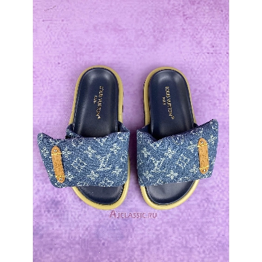 Buy Louis Vuitton LV Pool Pillow Flat Comfort Mule Slides Blue Monogram Denim Blue 1ACJVH Quality Reps Replicas Shoes