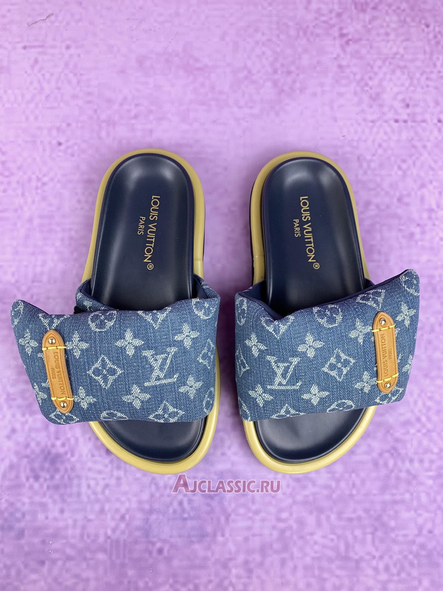 New Louis Vuitton LV Pool Pillow Flat Comfort Mule Slides "Blue Monogram Denim" 1ACJVH Shoes