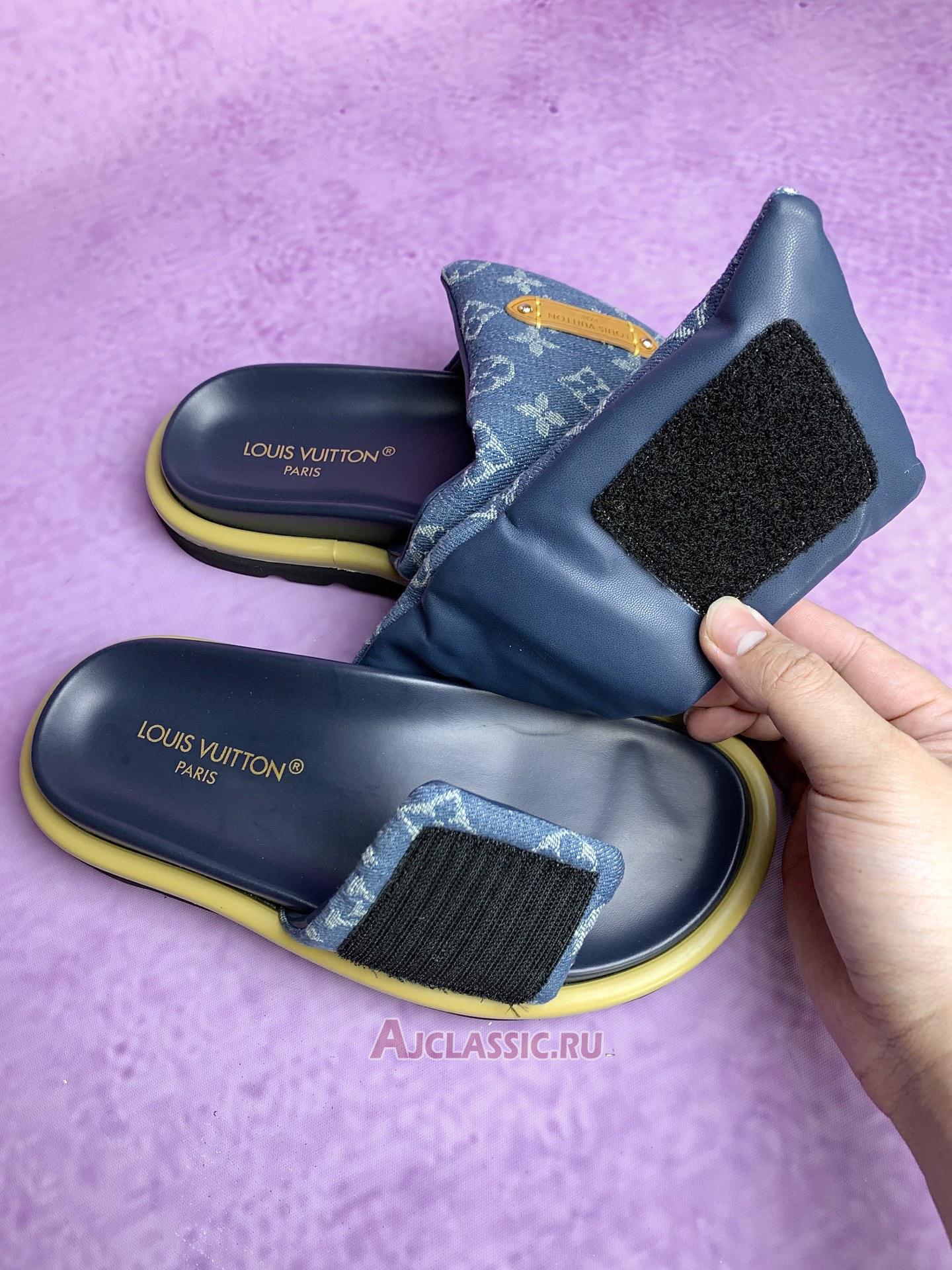 New Louis Vuitton LV Pool Pillow Flat Comfort Mule Slides "Blue Monogram Denim" 1ACJVH Shoes