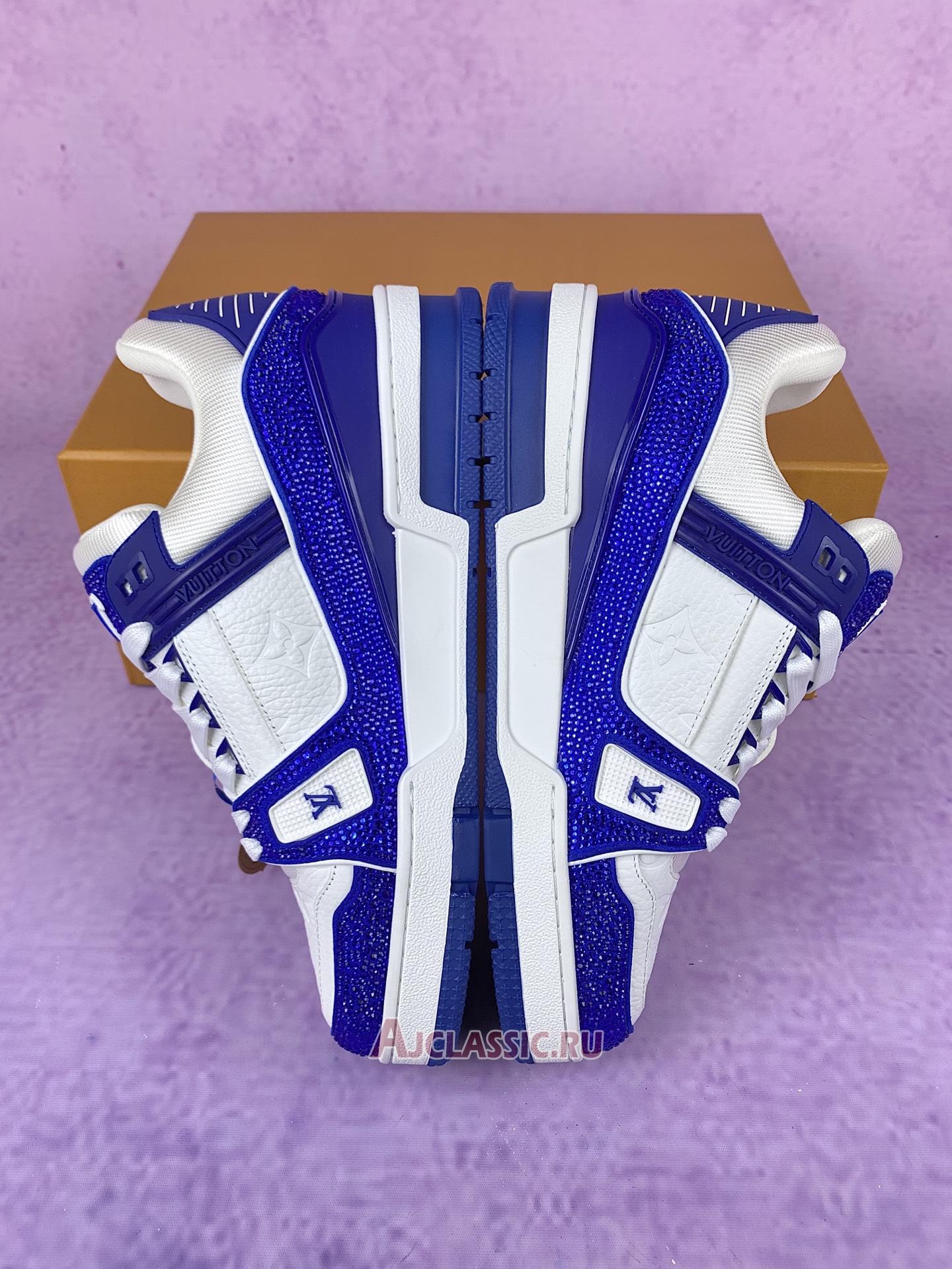 New Louis Vuitton LV Trainer Sneaker "Swarovski Crystals White Blue" 1AC5AL Shoes