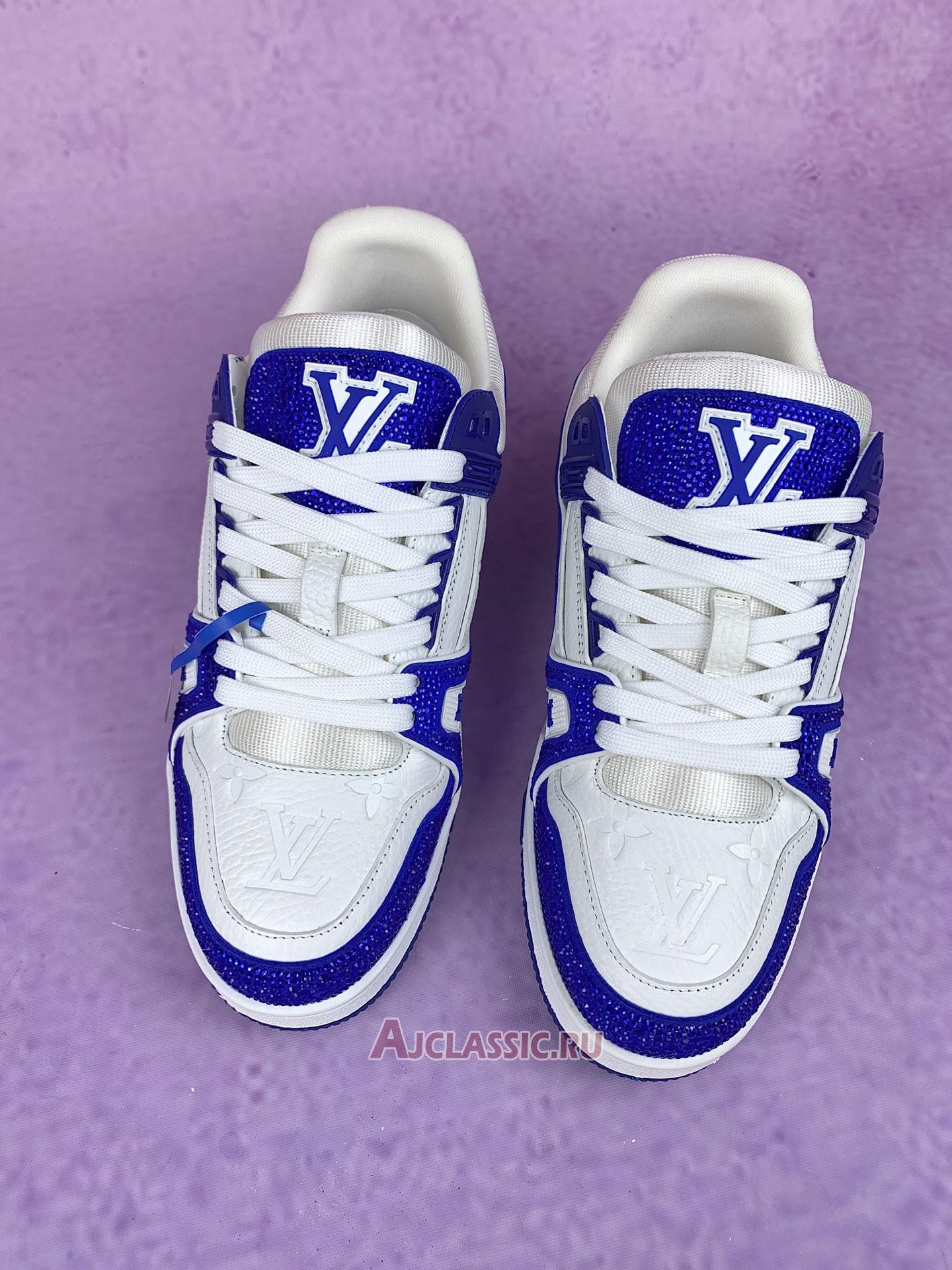 New Louis Vuitton LV Trainer Sneaker "Swarovski Crystals White Blue" 1AC5AL Shoes