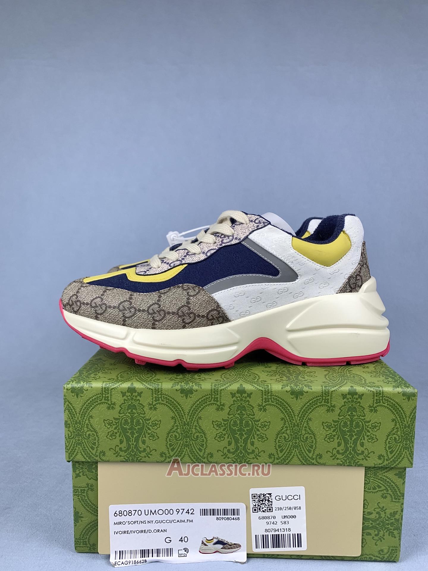 New Gucci GG Rhyton "Beige White Yellow" Sneaker 619891 99WF0 4370 Shoes