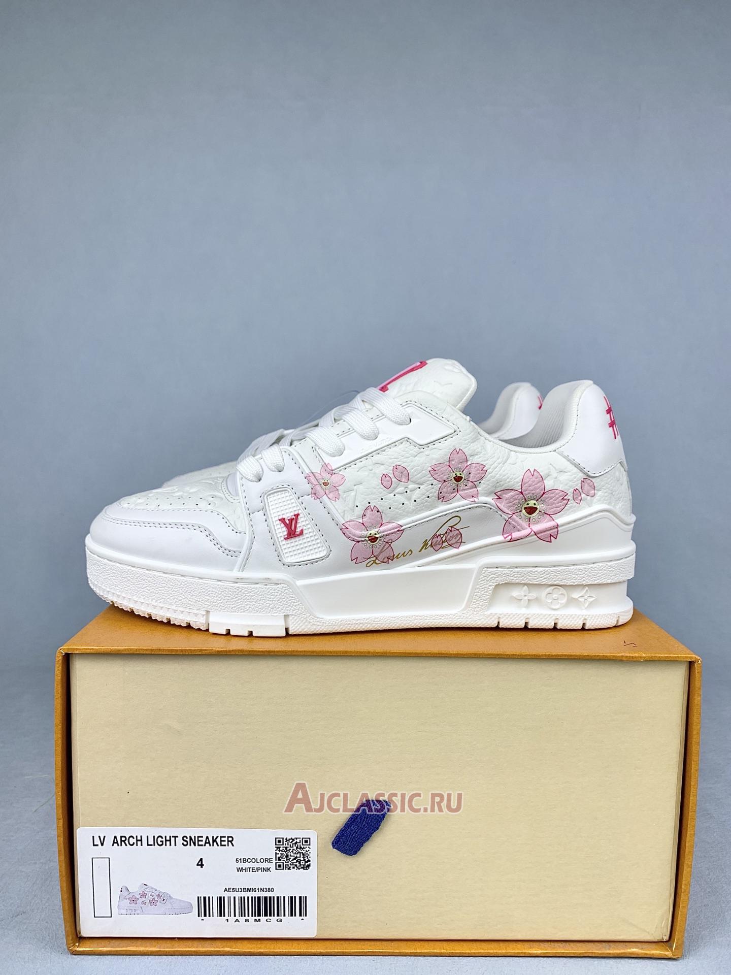 New Takashi Murakami x Louis Vuitton LV Trainer Sneaker "White Pink Monogram Flowers" 1AGZEB-2 Shoes