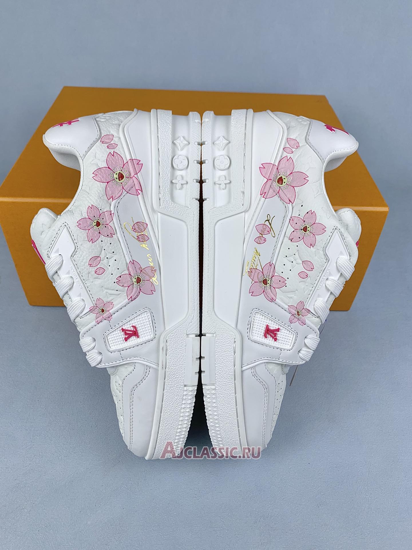 New Takashi Murakami x Louis Vuitton LV Trainer Sneaker "White Pink Monogram Flowers" 1AGZEB-2 Shoes