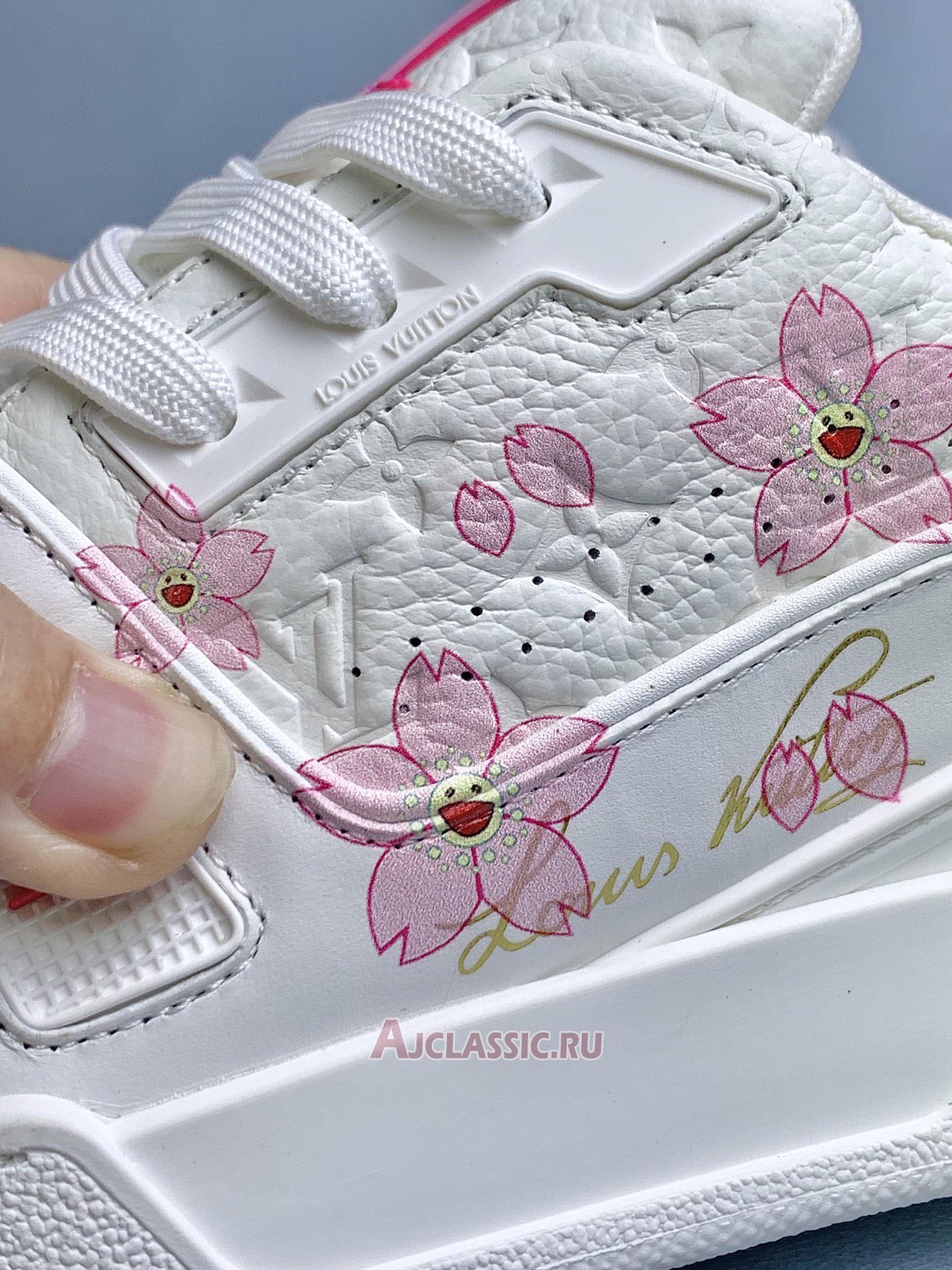 New Takashi Murakami x Louis Vuitton LV Trainer Sneaker "White Pink Monogram Flowers" 1AGZEB-2 Shoes