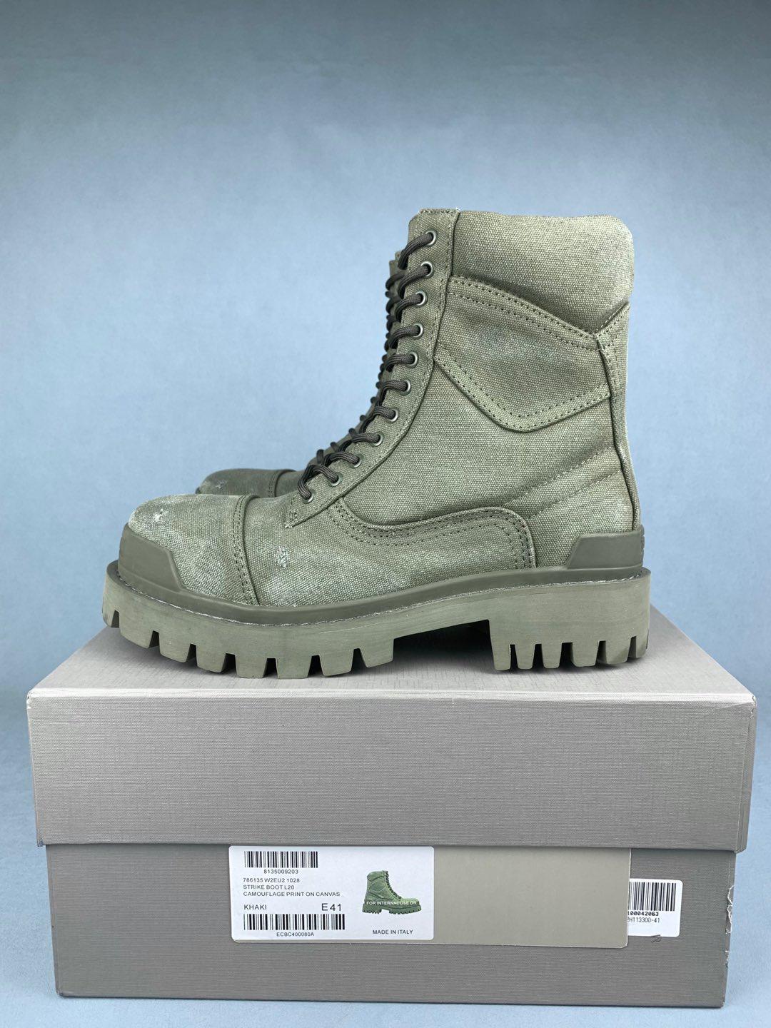 New Balenciaga Combat Strike 20mm Boots "Washed Green Cotton" 694042W2H113300 Shoes