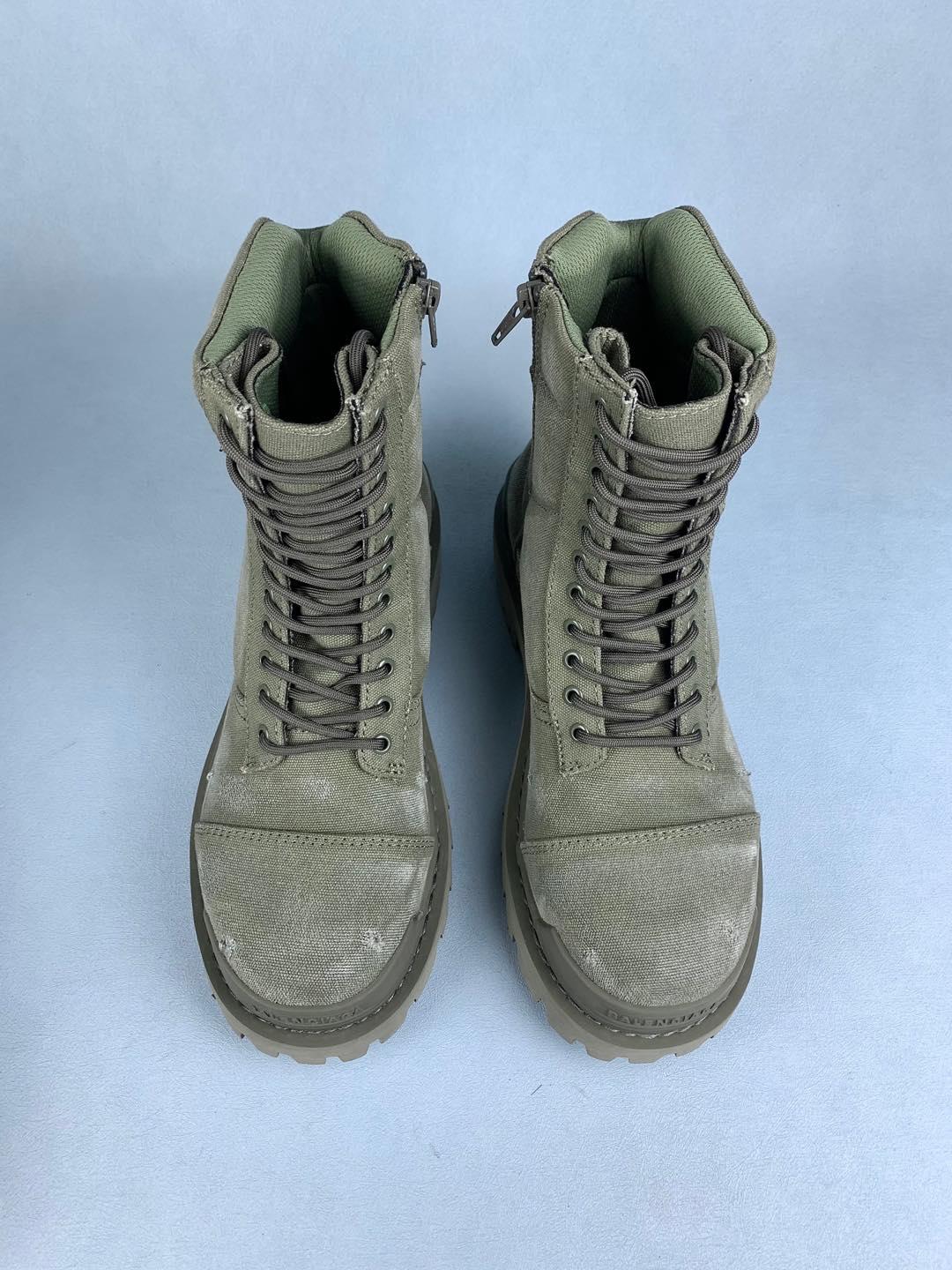 New Balenciaga Combat Strike 20mm Boots "Washed Green Cotton" 694042W2H113300 Shoes