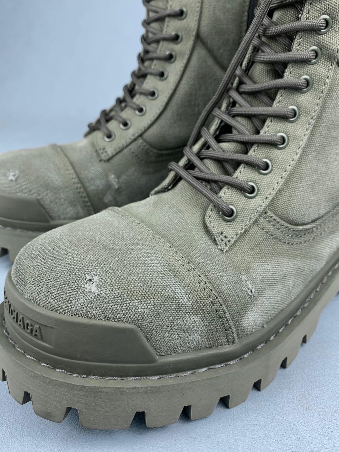 New Balenciaga Combat Strike 20mm Boots "Washed Green Cotton" 694042W2H113300 Shoes