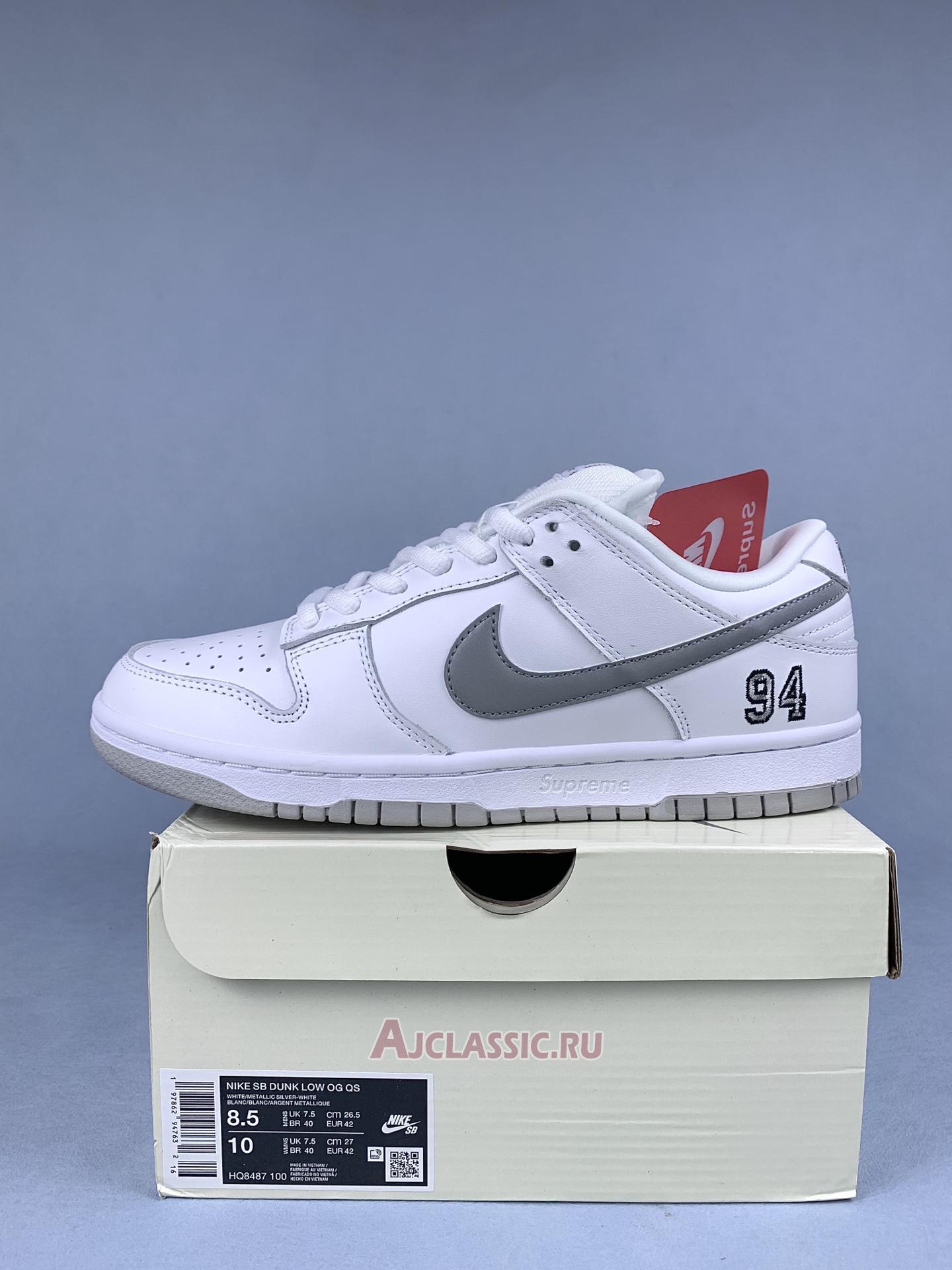 New Supreme x Nike Dunk Low SB "White Metallic Silver" HQ8487-100 Shoes