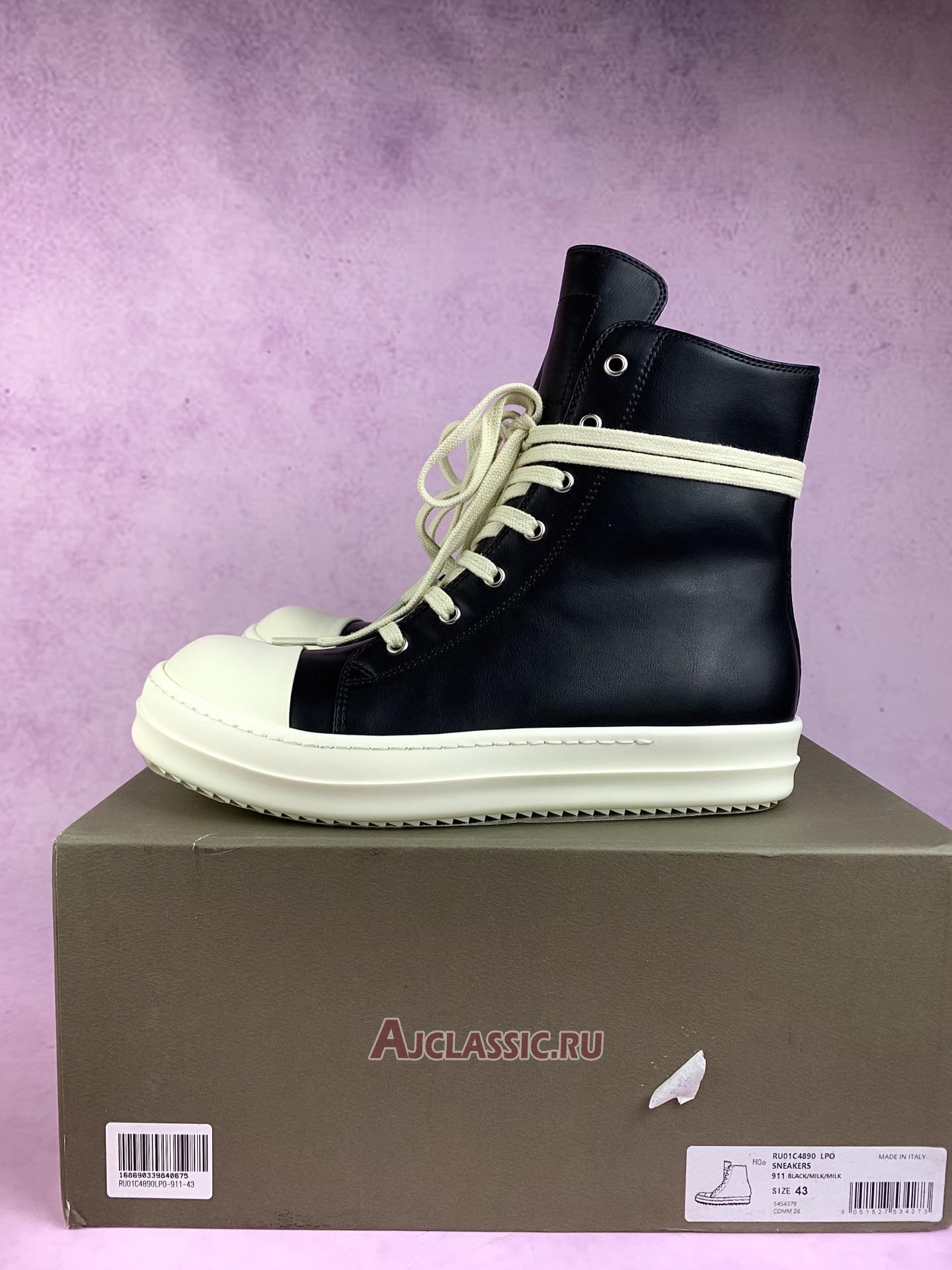 New Rick Owens Strobe Leather High "Black Milk" RU02B2890-LPO-911 Shoes