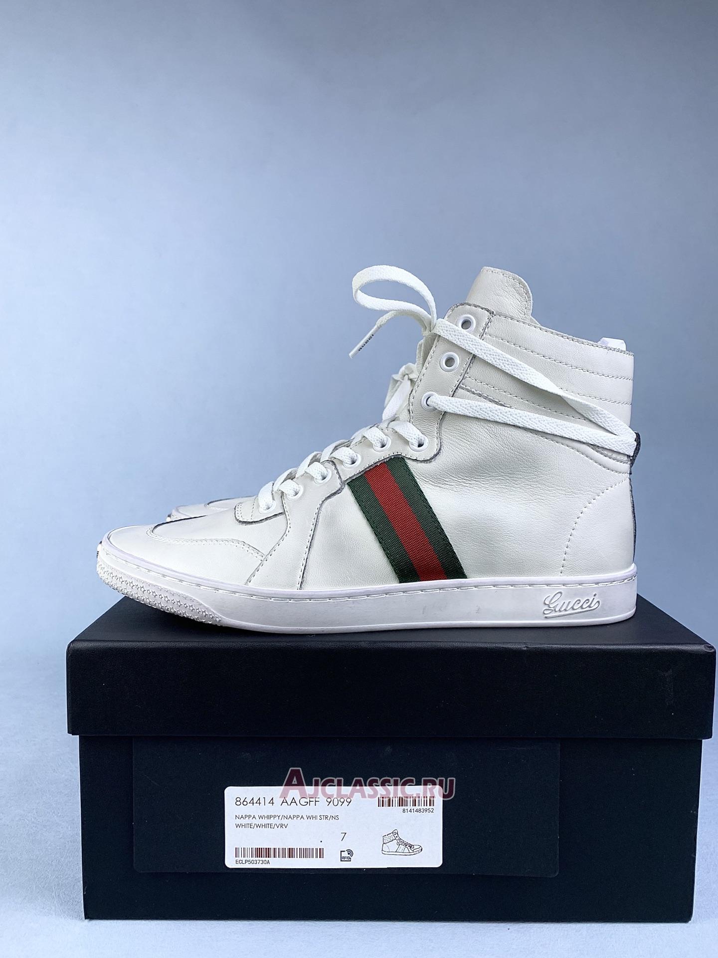 New Gucci High Top Leather Web Detail "White" Sneaker 221825 ADFX0 9060-2 Shoes