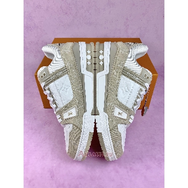 Buy Louis Vuitton LV Trainer Sneaker Beige Monogram Denim Beige 1AIKNY Quality Reps Replicas Shoes