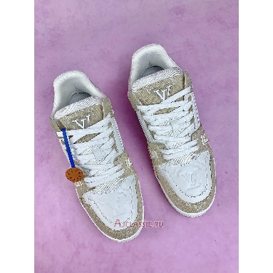 Buy Louis Vuitton LV Trainer Sneaker Beige Monogram Denim Beige 1AIKNY Quality Reps Replicas Shoes