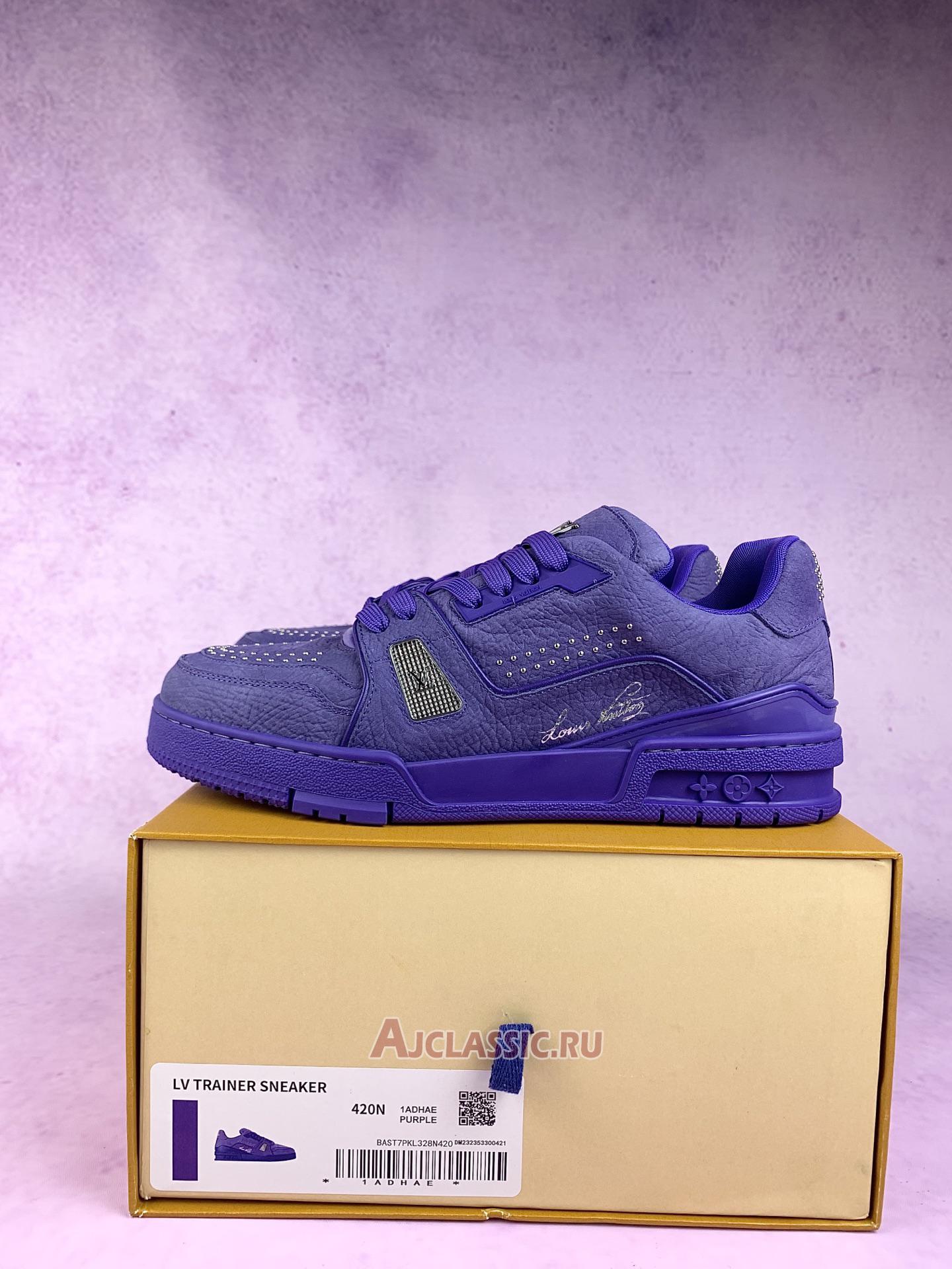 New Louis Vuitton LV Trainer Sneaker "Purple Metal Studs" 1ADHAS Shoes