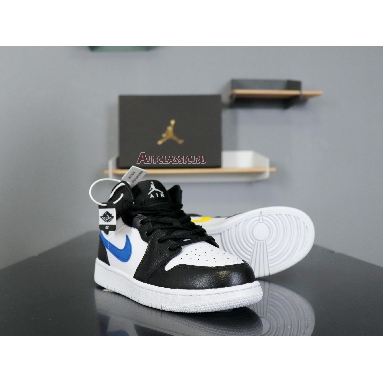 Air Jordan 1 Retro Mid GS Multi-Color Swoosh 554725-052 Black/White-University Red-Tour Yellow Mens Womens Shoes