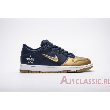 Supreme x Nike Dunk SB Low QS Metallic Gold CK3480-700 Metallic Gold/Metallic Gold/Navy/White Mens Womens Shoes