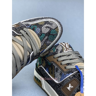 Buy Louis Vuitton LV Trainer Grey Crystals Rhinestone Brown 1AARH6 Quality Reps Replicas Shoes