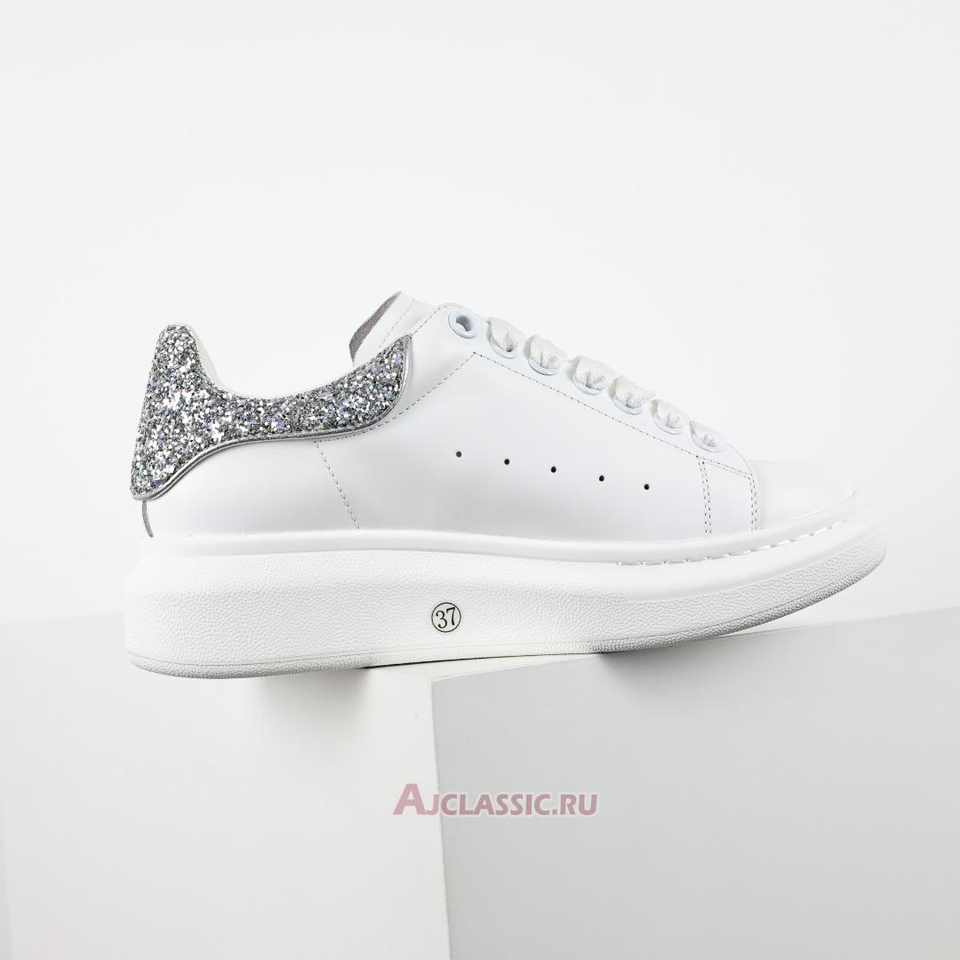 New Alexander McQueen Oversized Sneaker "White Silver Glitter" 612099WHX1Z9413 Shoes