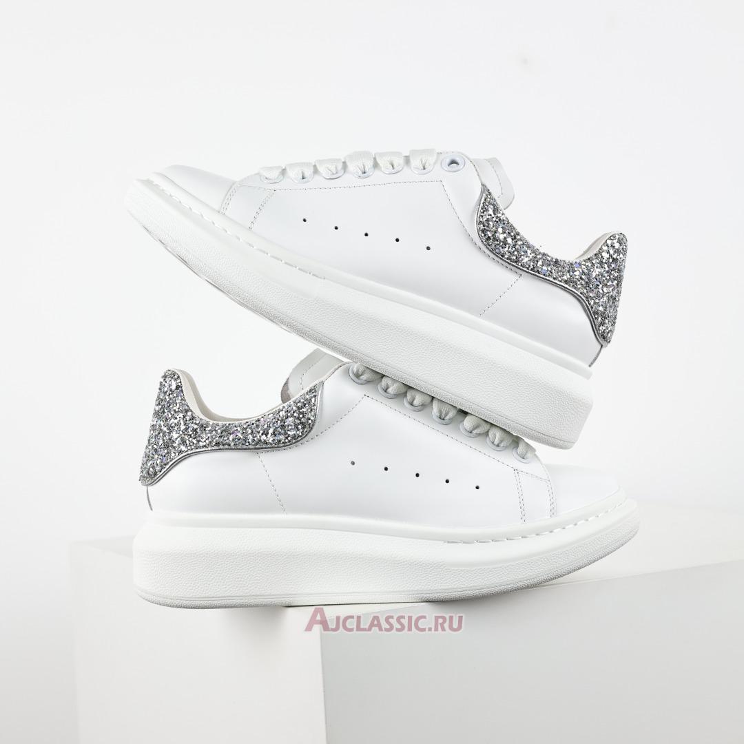 New Alexander McQueen Oversized Sneaker "White Silver Glitter" 612099WHX1Z9413 Shoes