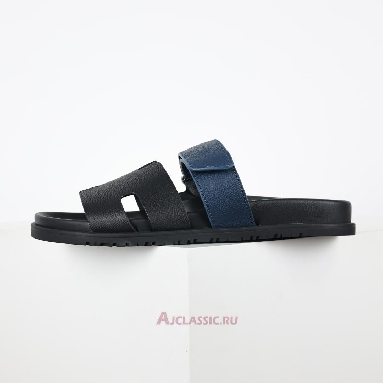 Buy Hermes Chypre Sandal Leather Black Blue Black H222857Z-H02 Quality Reps Replicas Shoes