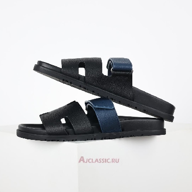 Buy Hermes Chypre Sandal Leather Black Blue Black H222857Z-H02 Quality Reps Replicas Shoes
