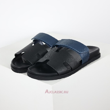 Buy Hermes Chypre Sandal Leather Black Blue Black H222857Z-H02 Quality Reps Replicas Shoes