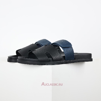 Buy Hermes Chypre Sandal Leather Black Blue Black H222857Z-H02 Quality Reps Replicas Shoes