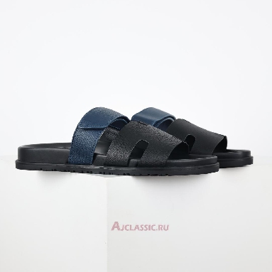 Buy Hermes Chypre Sandal Leather Black Blue Black H222857Z-H02 Quality Reps Replicas Shoes