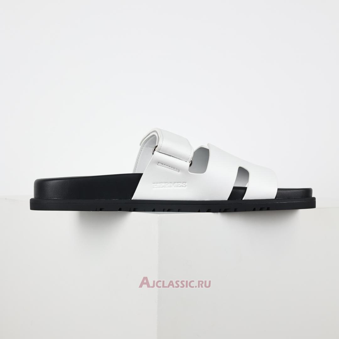 New Hermes Chypre Sandal Leather "White Black" H222100Z90360 Shoes