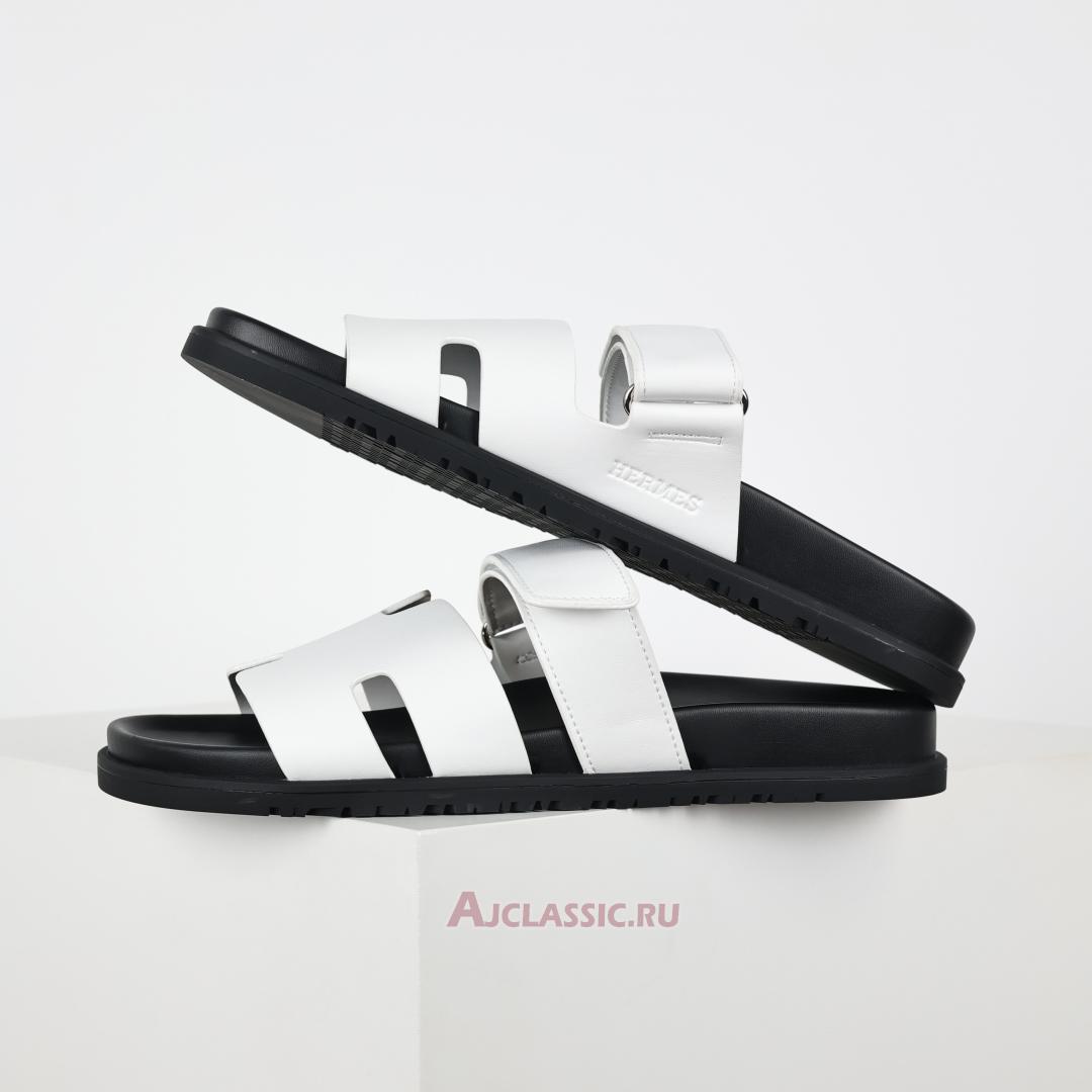New Hermes Chypre Sandal Leather "White Black" H222100Z90360 Shoes