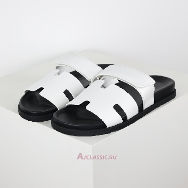 Buy Hermes Chypre Sandal Leather White Black White H222100Z90360 Quality Reps Replicas Shoes