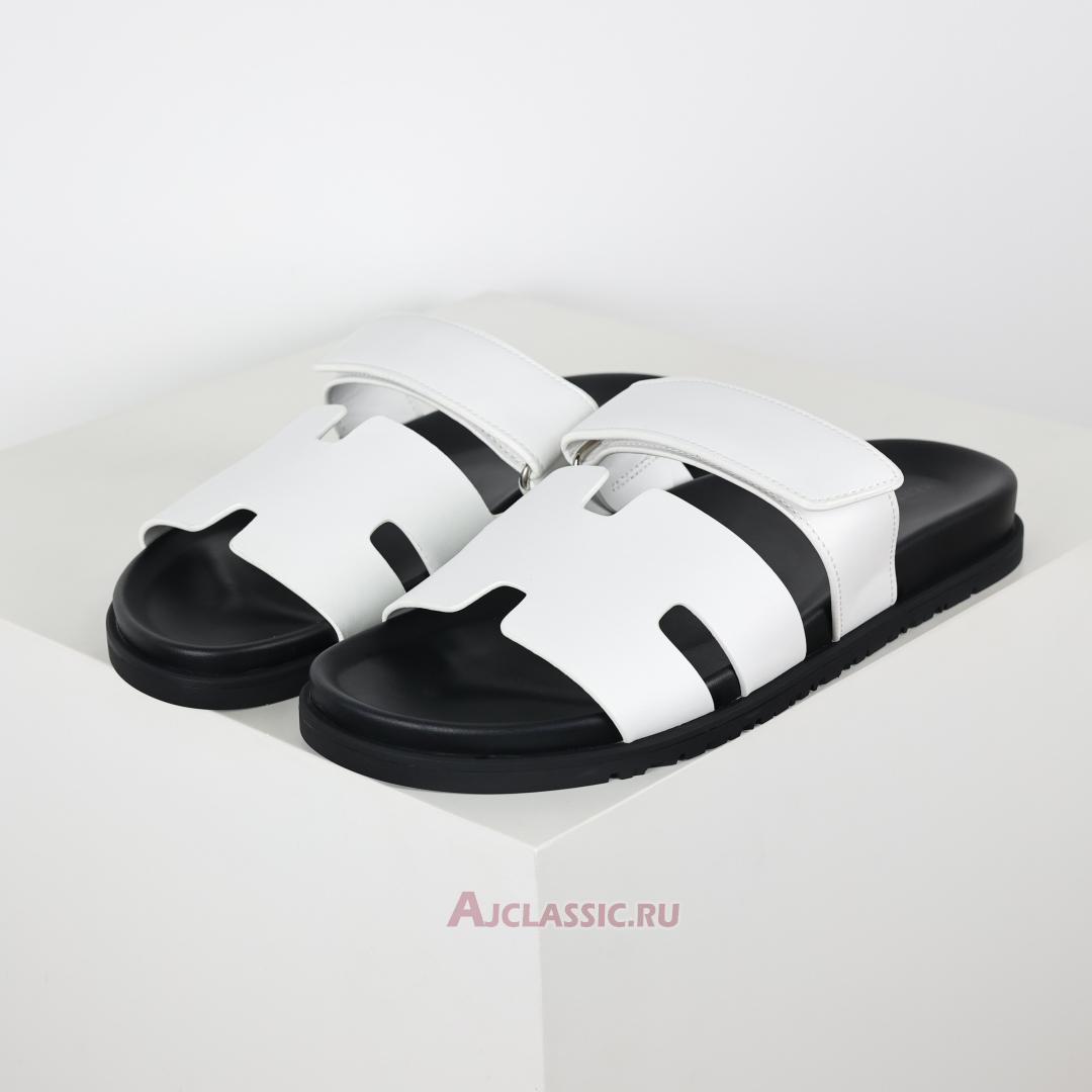 New Hermes Chypre Sandal Leather "White Black" H222100Z90360 Shoes