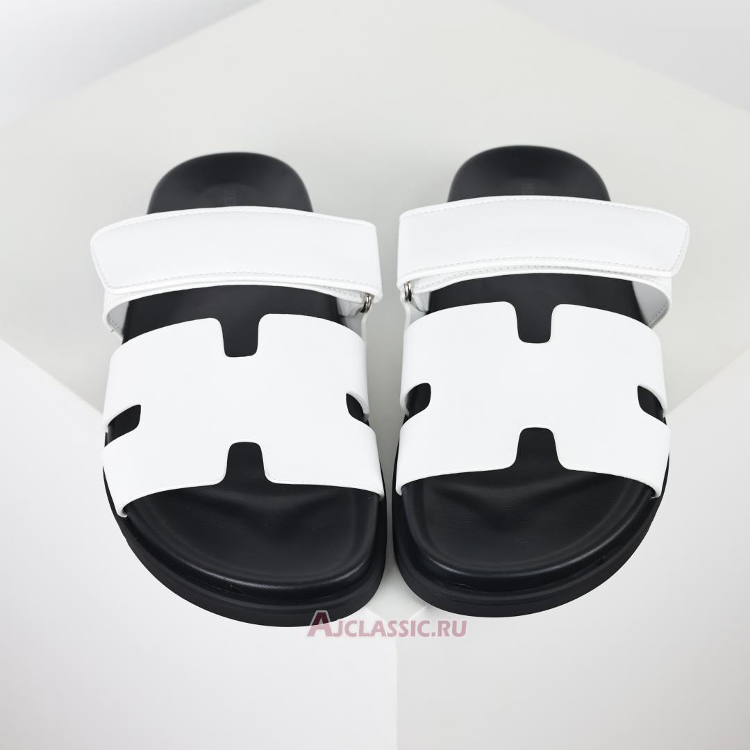 New Hermes Chypre Sandal Leather "White Black" H222100Z90360 Shoes