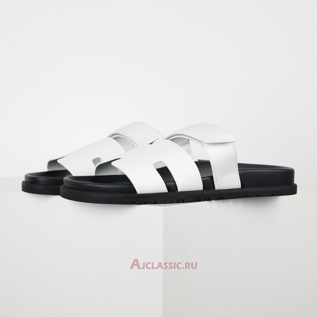 New Hermes Chypre Sandal Leather "White Black" H222100Z90360 Shoes