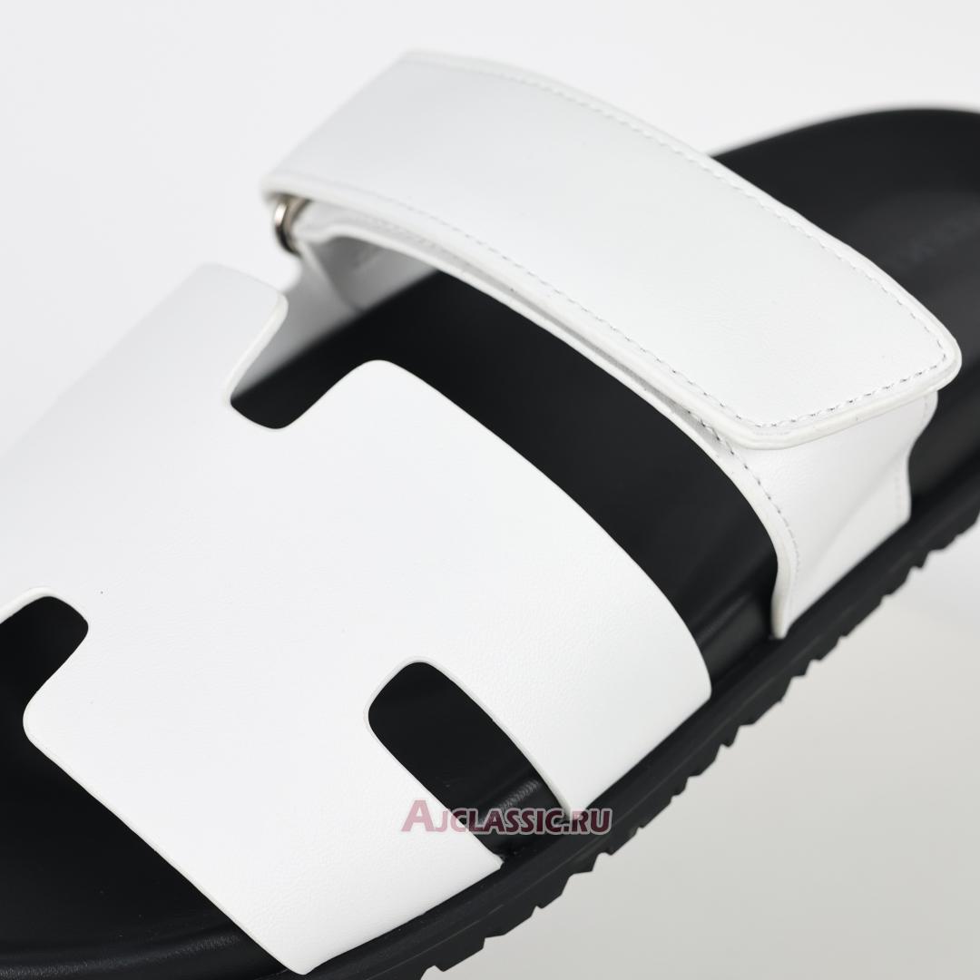 New Hermes Chypre Sandal Leather "White Black" H222100Z90360 Shoes