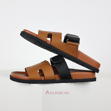 Buy Hermes Chypre Sandal Leather Brown Black Brown H241898ZHNH410 Quality Reps Replicas Shoes