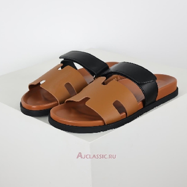 Buy Hermes Chypre Sandal Leather Brown Black Brown H241898ZHNH410 Quality Reps Replicas Shoes