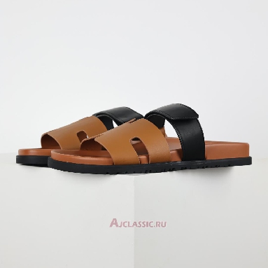 Buy Hermes Chypre Sandal Leather Brown Black Brown H241898ZHNH410 Quality Reps Replicas Shoes