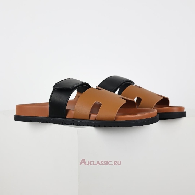 Buy Hermes Chypre Sandal Leather Brown Black Brown H241898ZHNH410 Quality Reps Replicas Shoes