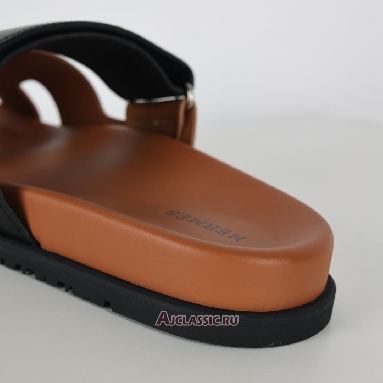 Buy Hermes Chypre Sandal Leather Brown Black Brown H241898ZHNH410 Quality Reps Replicas Shoes
