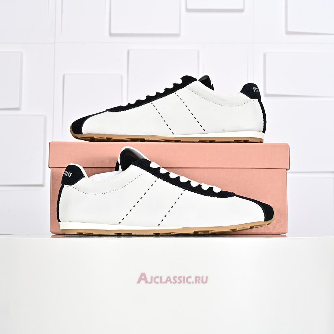 New Miu Miu Plume Nappa Leather and Suede Sneaker "White Blue" 5E114E_3LP9_F0UB0_F_005 Shoes