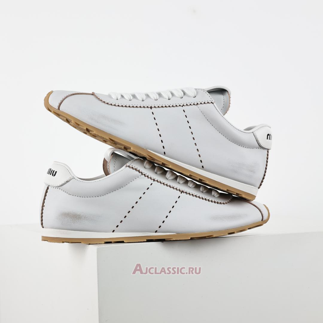 New Miu Miu Plume Bleached Nappa Leather Sneaker "White Black" 5E114E_3H02_F0009_F_005 Shoes