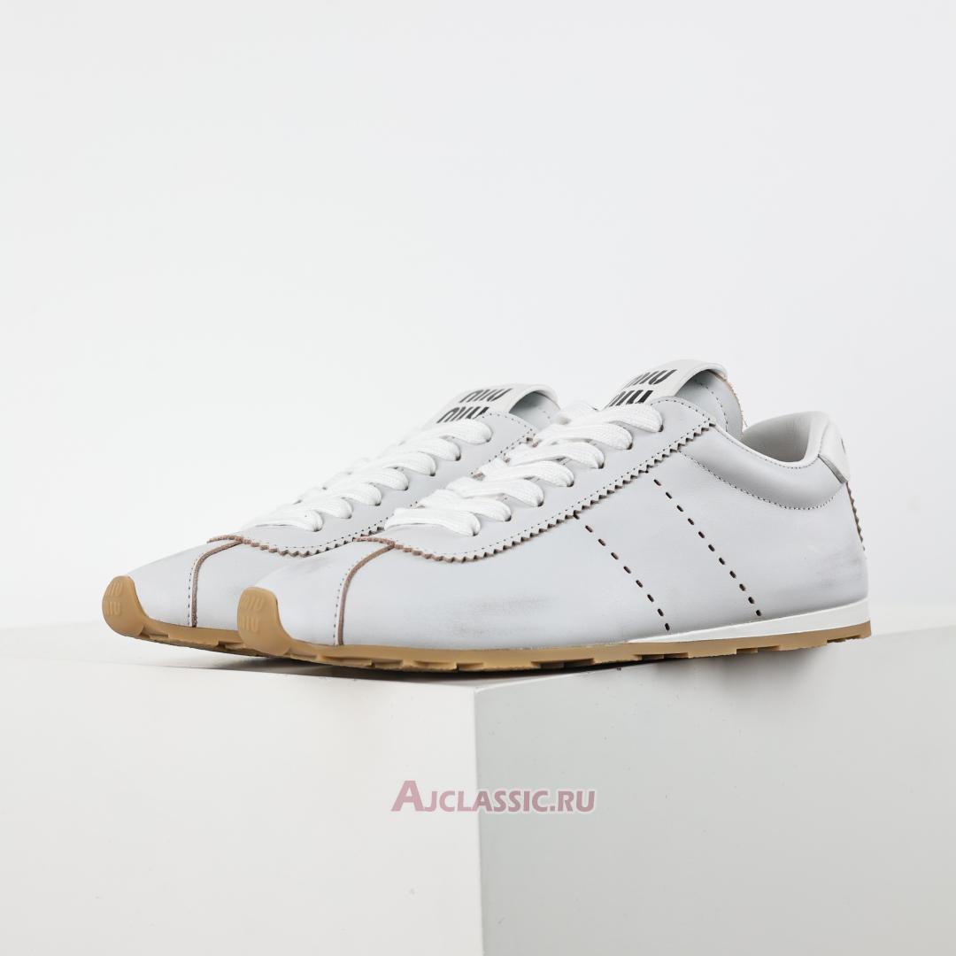 New Miu Miu Plume Bleached Nappa Leather Sneaker "White Black" 5E114E_3H02_F0009_F_005 Shoes