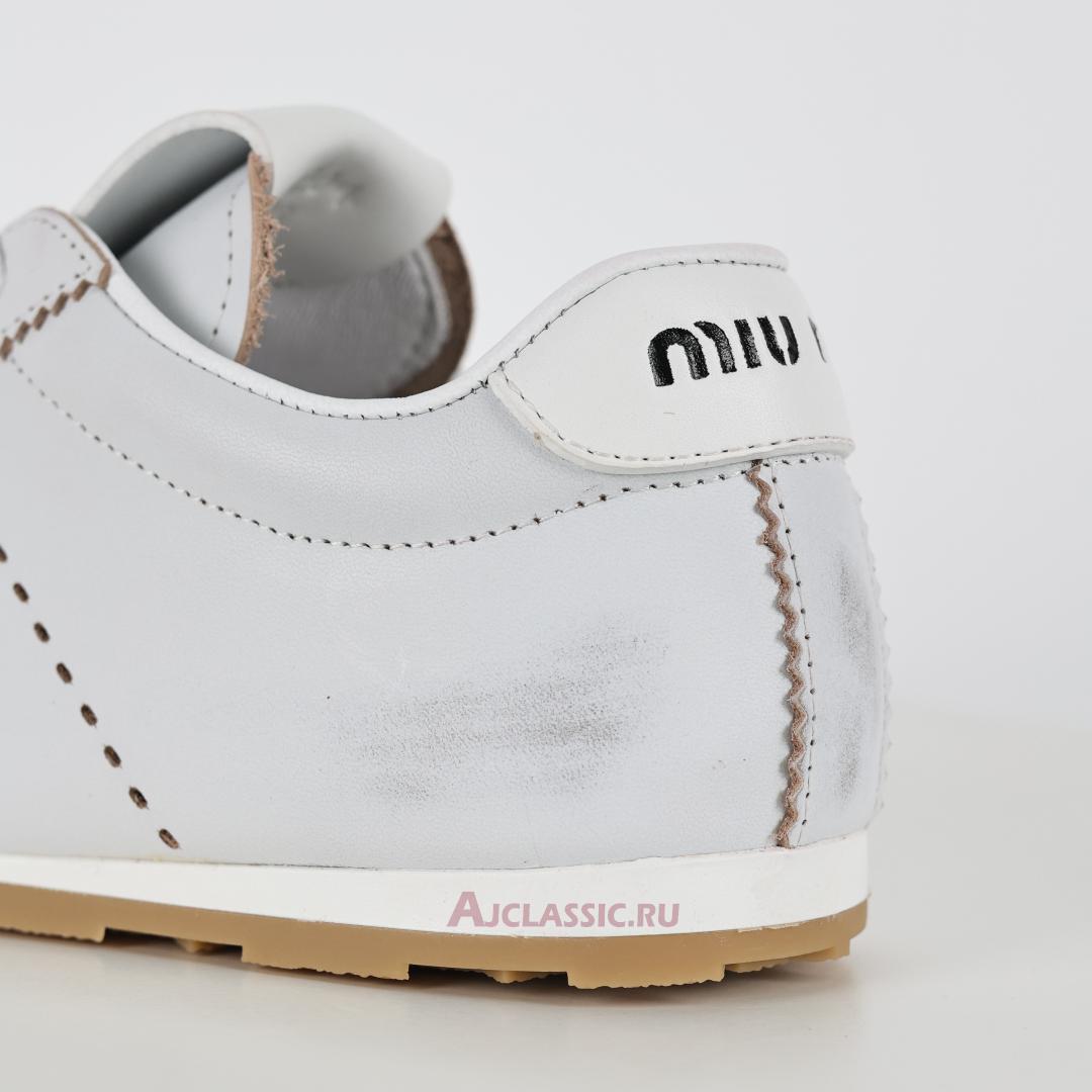 New Miu Miu Plume Bleached Nappa Leather Sneaker "White Black" 5E114E_3H02_F0009_F_005 Shoes
