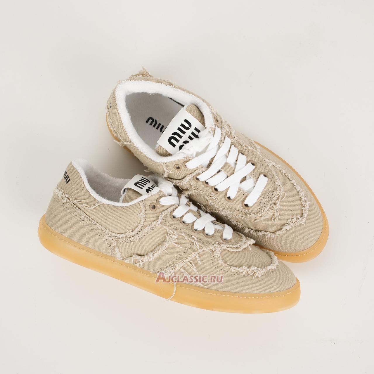 New Miu Miu Frayed Denim Sneaker "Colonial Beige" 5E325E_CSL_F005_F_0044 Shoes