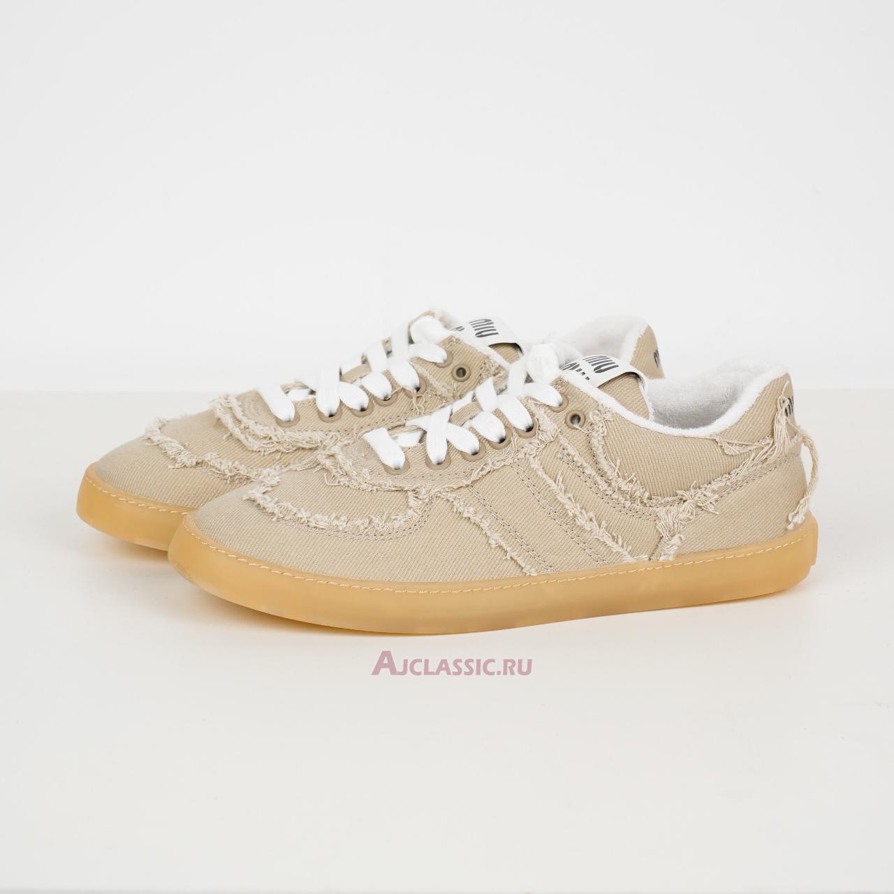 New Miu Miu Frayed Denim Sneaker "Colonial Beige" 5E325E_CSL_F005_F_0044 Shoes