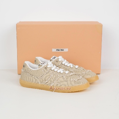 Buy Miu Miu Frayed Denim Sneaker Colonial Beige Beige 5E325E_CSL_F005_F_0044 Quality Reps Replicas Shoes