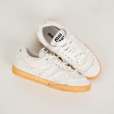 Buy Miu Miu Frayed Denim Sneaker Ivory White 5E325E_CSL_F005_F_0304 Quality Reps Replicas Shoes