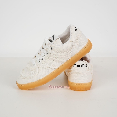 Buy Miu Miu Frayed Denim Sneaker Ivory White 5E325E_CSL_F005_F_0304 Quality Reps Replicas Shoes